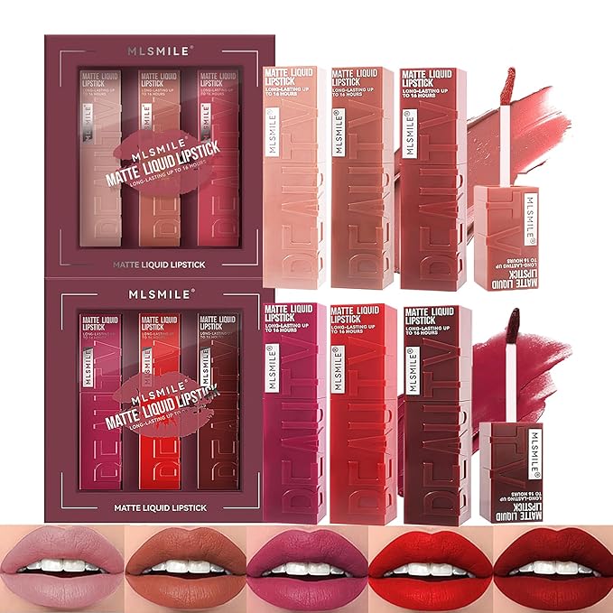 6 Colors Matte Liquid Lipstick Set, Velvet Smooth Gloss,