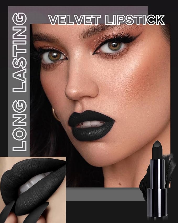Black Lipstick Long Lasting for Women, Hydrating Matte Lipstick