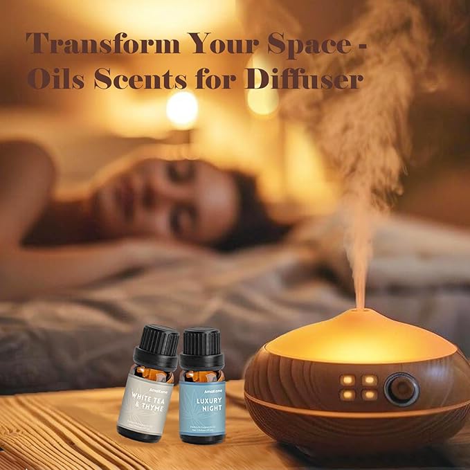 AmaKane Fragrance Oils, Hotel Home Collection Diffuser Oil, Fragrance Oil for Candle Making, Soap Scents for Making Soap, Essential Oils Set 6x10ml, Luxury Night, White Tea&Thyme, Jasmine&Sandal, More