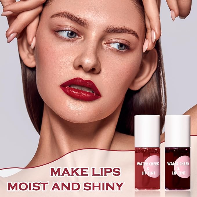 2PCS Lip Tint Stain Set, Velvet Lip Gloss Moisturizing Lip Stain Long Lasting Waterproof Liquid Lipstick Set Multipurpose Water Lip Stain Tint for Lip and Cheek Tint(05 & 06)