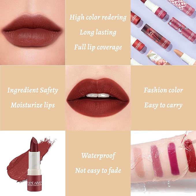 Lipstick for Women 4Pcs,Nude Lipstick Set,Lipstick Long Lasting,Velvet Lipstick