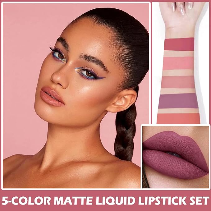 NVLEPTAP 5PCS Nude Matte Lipstick Liquid Lipstick Set Gloss