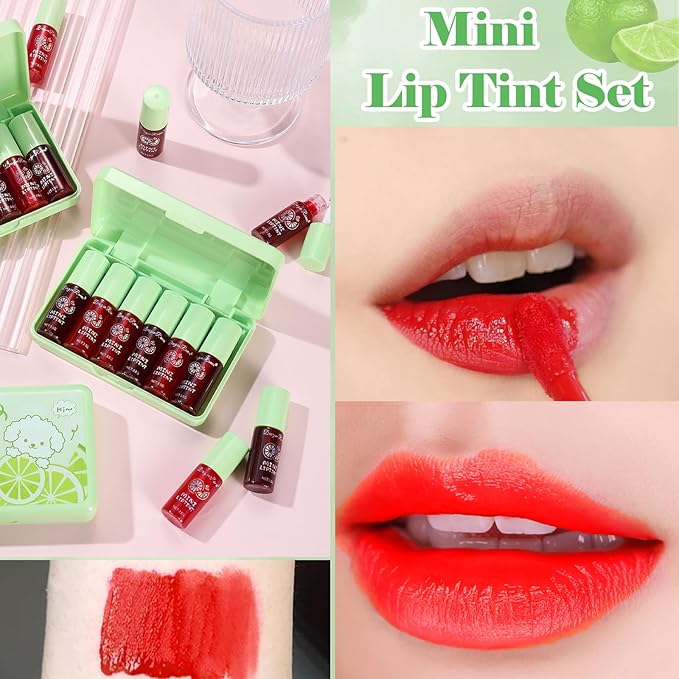 6 Colors Lip Tint Stain Set, Korean Lip Tint Moisturizing Mini Liquid Lipstick, Plumping Lip Gloss Lip Balm Tinted, Long Lasting Waterproof Lip Stain