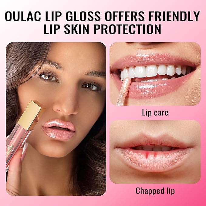 Oulac Peach Lip Gloss High-shine Moisturizing Lip Gloss Oil Colorful Shade Liquid Lipstick Non-stick Cup Glitter lipstick Lip Tint Reduce Fine Lines Lip Glaze For Dry Lip C18
