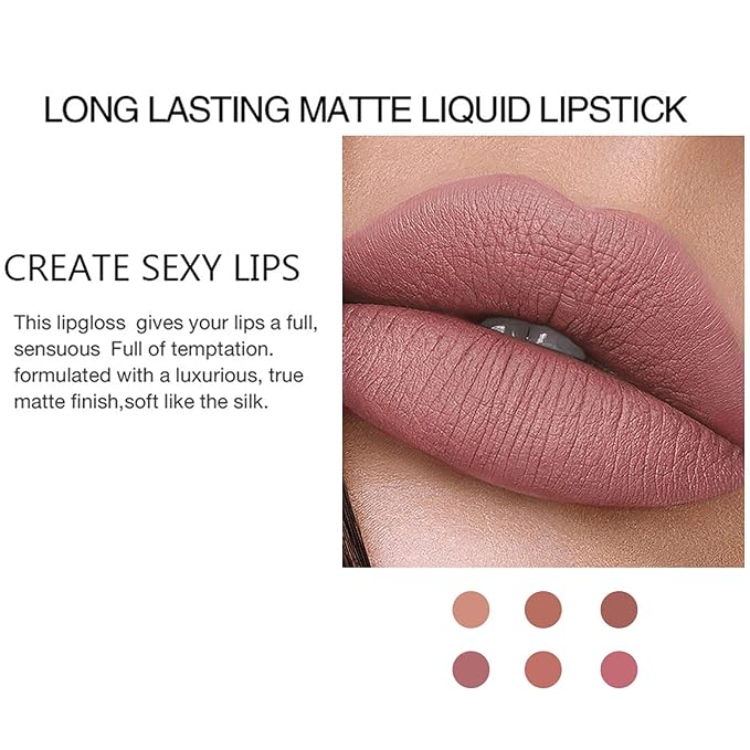 BONNIE CHOICE 6Pcs Nude Matte Liquid Lipstick Set, Long