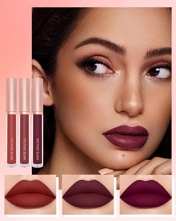3Pcs Matte Liquid Lipstick Set, High Pigmented Lip High
