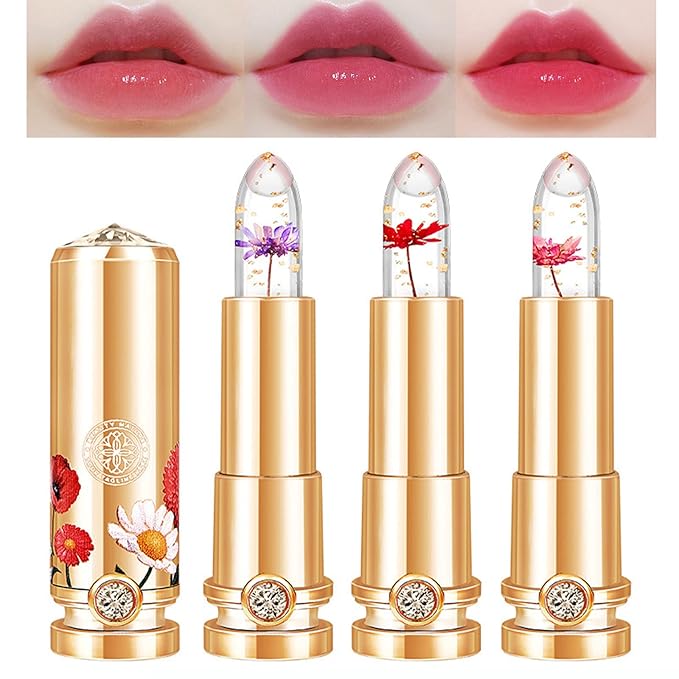 3 Colors Crystal Flower Jelly Lipstick Set,Magic Temperature Set,Magic
