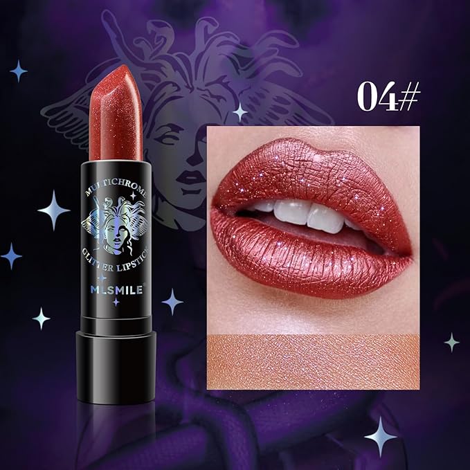 Glitter Lipstick, Pearlized Shimmering Metallic Lip Color, Moisturizing Glitter