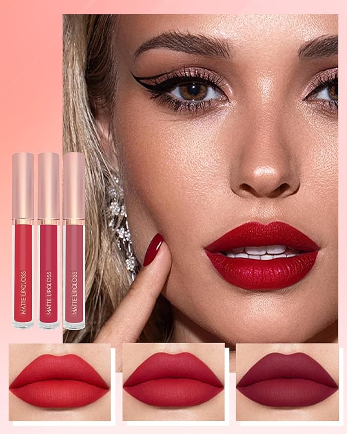 3Pcs Matte Liquid Lipstick Set, High Pigmented Lip High