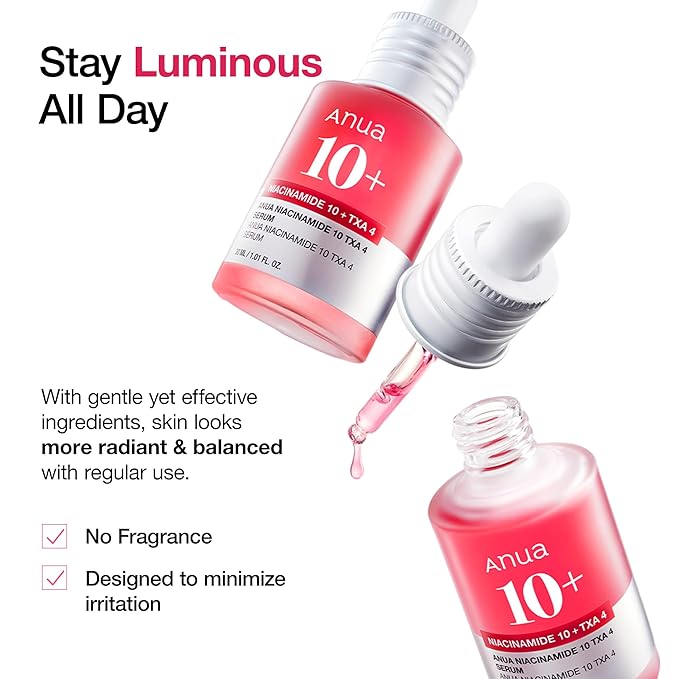 ANUA Niacinamide 10 + TXA 4 Serum, Hyaluronic Acid, Tranexamic acid, Vitamin B12, Facial Serum for Glass Skin, Clarifying, Radiant Complexion with Natural Color, Korean Skin Care (30ml /1.01 fl.oz)