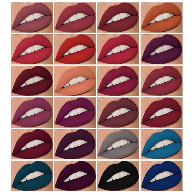 24Pcs Long-Lasting Matte Nude Lip Gloss Lipstick Lip Long-Lasting