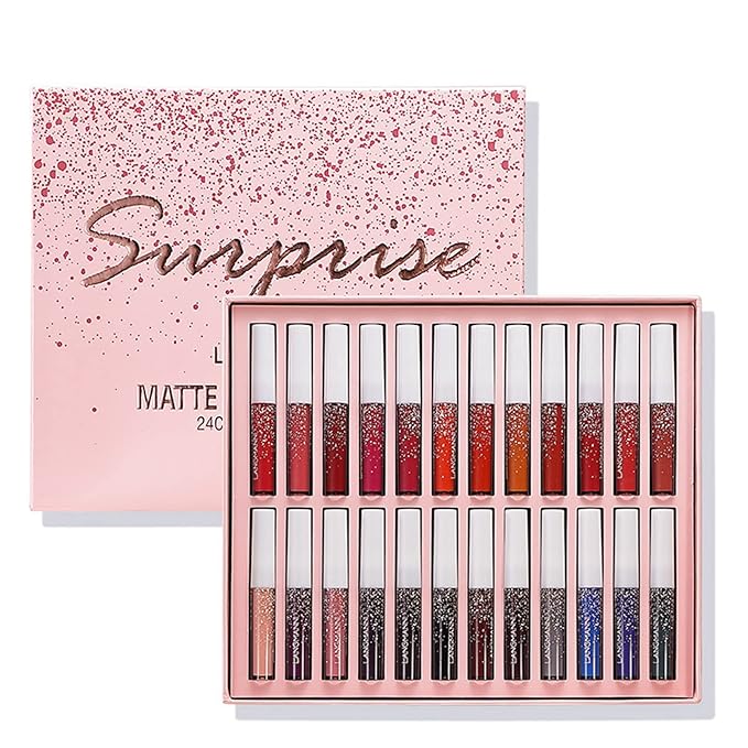24Pcs Long-Lasting Matte Nude Lip Gloss Lipstick Lip Long-Lasting