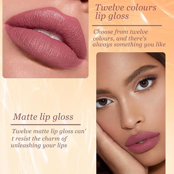 12 Colors Matte Liquid Lipstick Set, Shiny Smooth Soft Liquid Velvet Lipstick Set, Non-stick Cup, Not Fade, Waterproof, Long Lasting, Lip Gloss Set for Women Makeup Kit