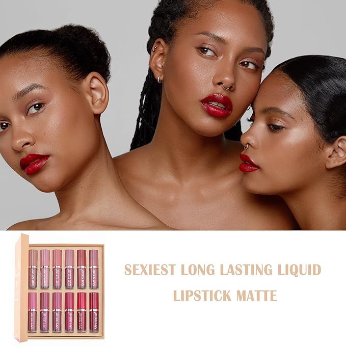 12 Colors Matte Liquid Lipstick Set, Nude Liquid Lipstick