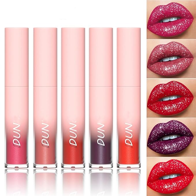 MAEPEOR Glitter Lipstick Set 5 Colors Non-Stick Cup Glitter