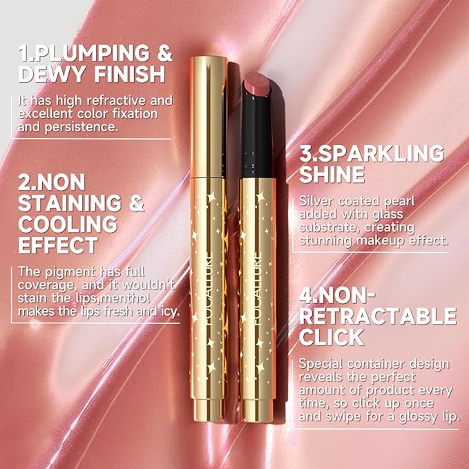 FOCALLURE Shimmer Lipstick,Moisturizing Plumping Lip Gloss,Shimmery Glossy Finish,Hydrating,Long Lasting,Non-Stick Cup Lip Makeup,High Shine for Plumper Looking Lips,Hallucinate