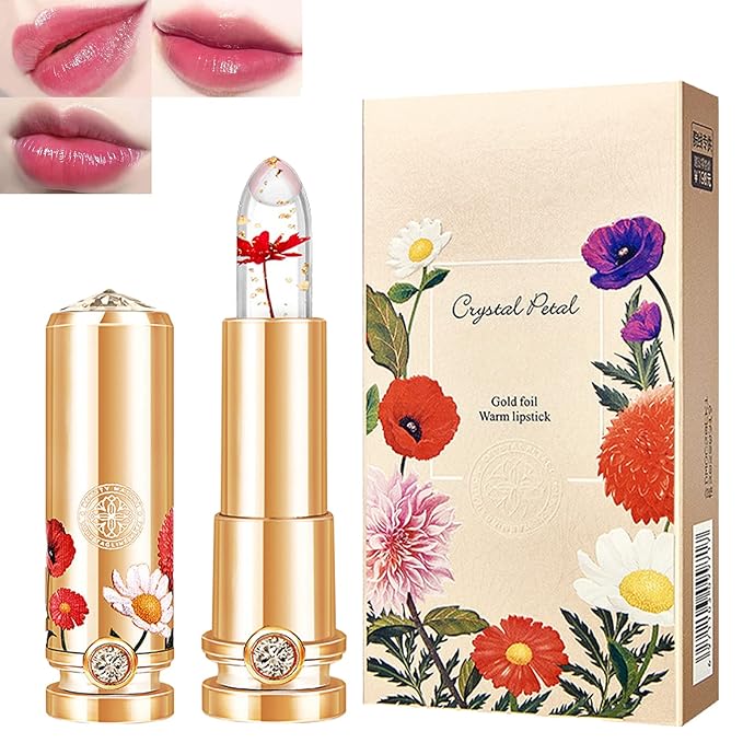 Crystal Flower Jelly Lipstick Set,Magic Temperature Color Changing Set,Magic