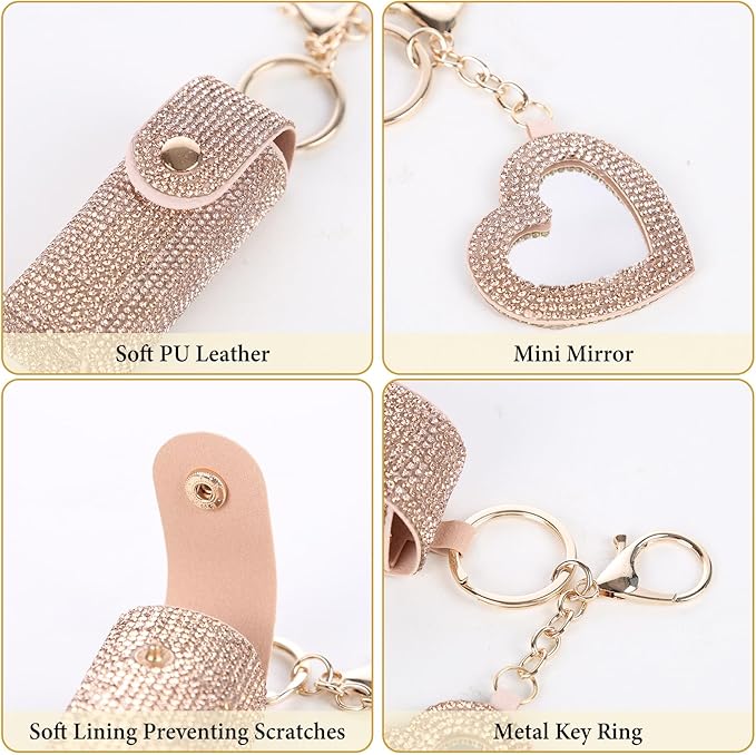 Rhinestones Lipstick Keychain Holder with mirror Chapstick Holde