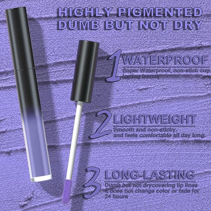 evpct 5Pcs Dark Light Blue Plum Purple Red Violet Matte Liquid Lipstick Lip Stain Sets for Women Matte+Lipstick Long Lasting 24 hr Hours Magic Lipstick 24 Hours original Waterproof Set02