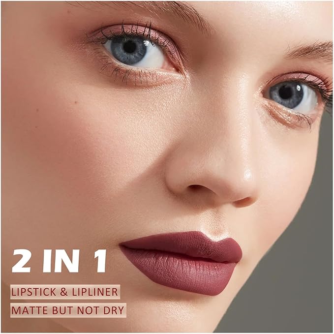 Boobeen 2 Pcs Lip Liner and Lipstick Set, Ultra-Long-Lasting