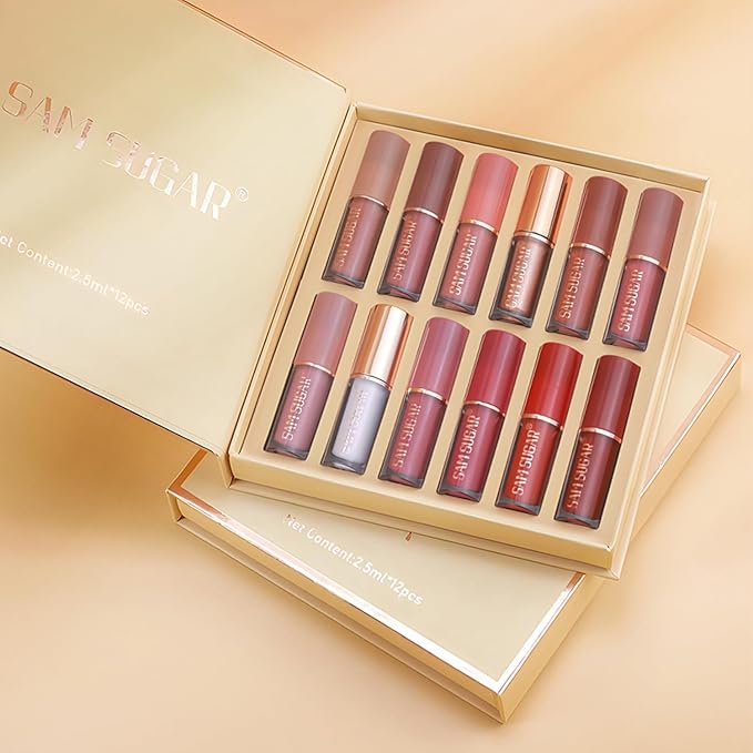 12 Colors Matte Liquid Lipstick Set, Shiny Smooth Soft Liquid Velvet Lipstick Set, Non-stick Cup, Not Fade, Waterproof, Long Lasting, Lip Gloss Set for Women Makeup Kit