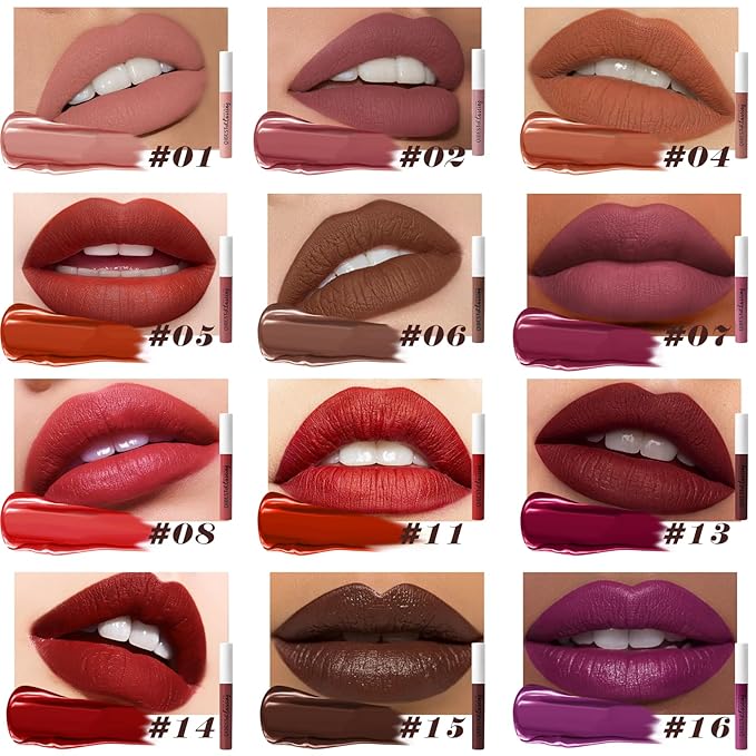 Matte Liquid Lipstick Set, 12 Colors Velvet Lip Glosses