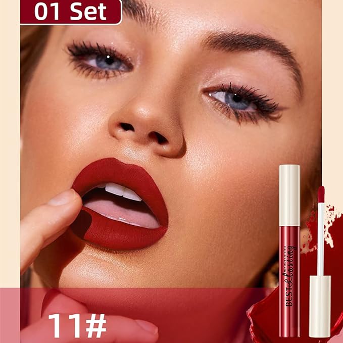 12PCS Matte Liquid Lipstick Set Non-Stick Cup and Not Fade Pigmented Lipstick Long-Lasting Waterproof Velvet Lipgloss Kit Makeup Gift for Girls and Women (Set 01)