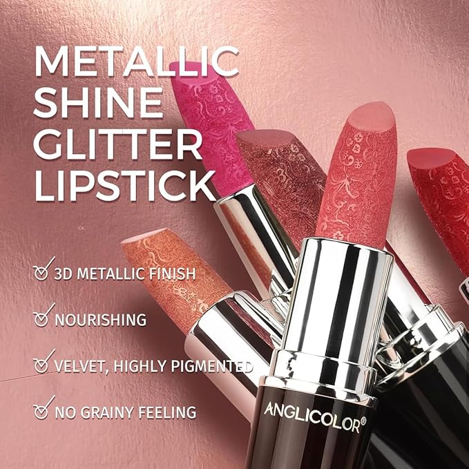 Glitter Lipstick for Women with Metallic 3D Shine Lipstick 14OZ
