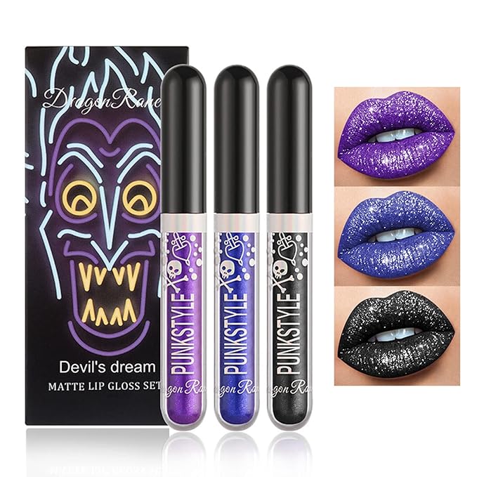 3PCS Black Blue Purple Liquid Glitter Lipstick Glitter Glitter