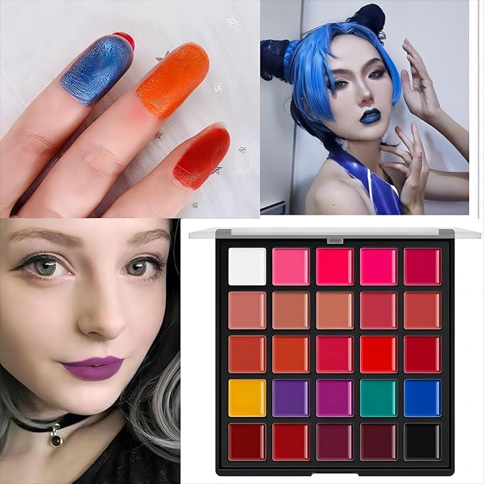 25 color Lipstick Lip Gloss Palette 24H Long-lasting moisturizing Waterproof matte Lip Palette Makeup,Pigmented Festival Halloween Body Face Paint Matte Lipstick Set