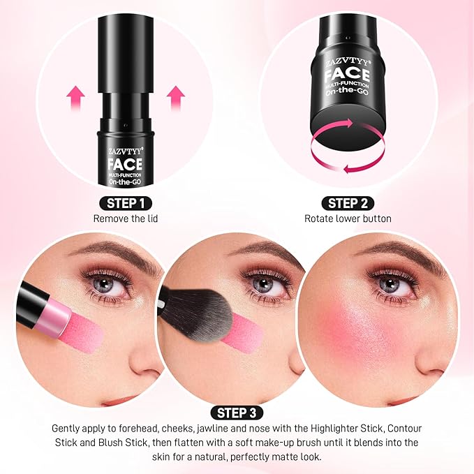3Pcs Cream Contour Stick Makeup Kit,Shades with Highlighter 02# 04#)