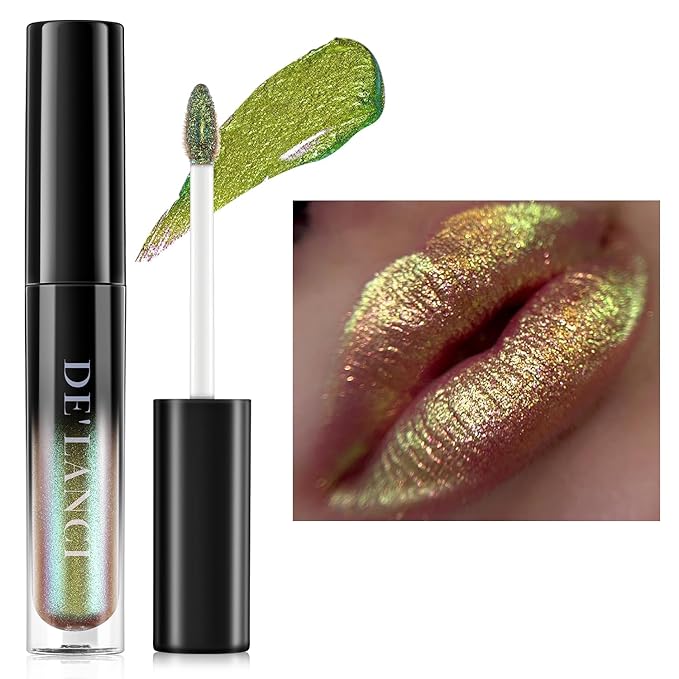 Chameleon Lipstick Blue Green Color,Shimmer Metallic Colourful Lip Gloss for Women Girls Lips Makeup Gift,Hydrating Waterproof and Long Lasting Lip Stick Shiny,Talc-Free,#1