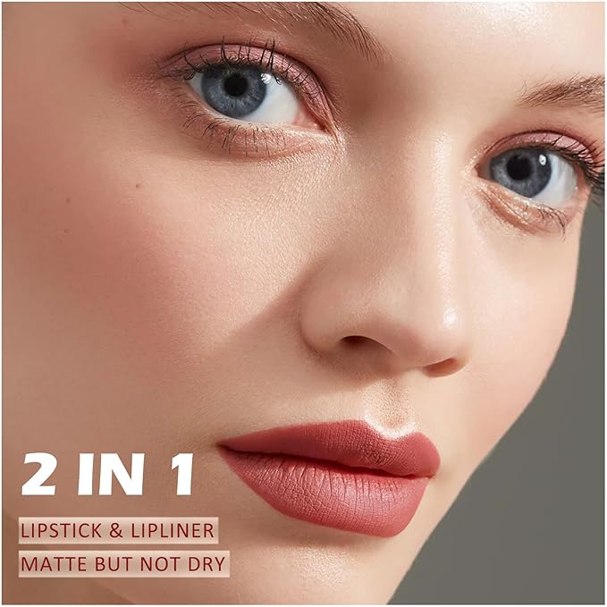 Boobeen 2 Pcs Lip Liner and Lipstick Set, Ultra-Long-Lasting