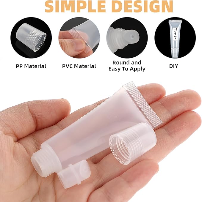 Sliverdew 5 Pcs Lip Gloss Tubes 10ml Empty Tubes Refillable Containers Refillable Mini Cosmetic Tubes Lip Balm Travel Toothpaste Containers Makeup Accessories Soft Empty Tubes