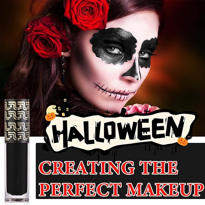 3 PCS Matte Black Liquid Lipstick,Professional Halloween Special Effects Makeup Long Lasting Waterproof Face Body Paint Lip Gloss for Cosplay Goth Makeup