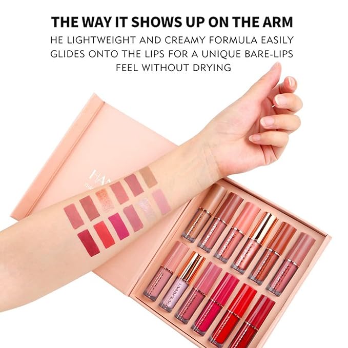 12Pcs Long-Lasting Matte Nude Lip Gloss Lipstick Lip Long-Lasting