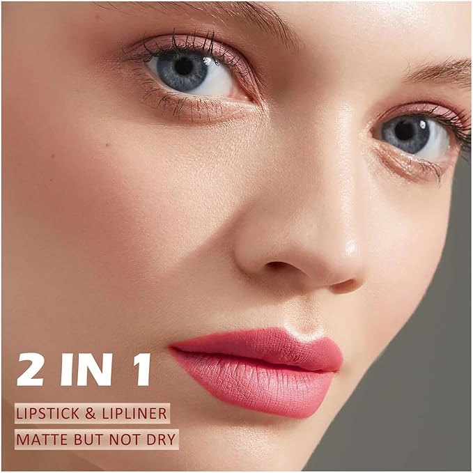 Boobeen 2 Pcs Lip Liner and Lipstick Set, Ultra-Long-Lasting