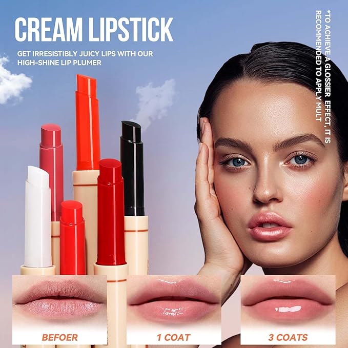 Wine Moisturizing Lipstick Korean Glossy Juicy Tinted Lip Balm, Long Lasting Non-Stick Lip Gloss Mirror Glass Lip Makeup,Lip Tint Stain Stick, High-gloss for Plumper Looking Lips,Vegan, 06