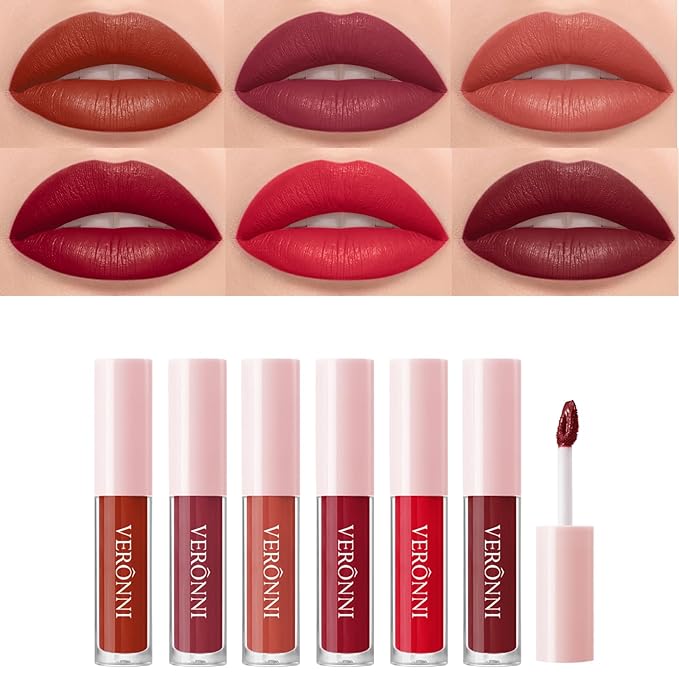 Nude Lipstick Set,6 Colors Matte Liquid Lipstick Set Long-Lasting