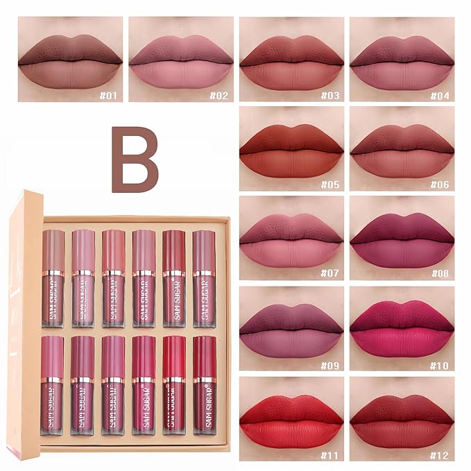 12 Colors Matte Liquid Lipstick Set, Nude Liquid Lipstick