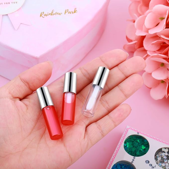 100 Pieces 1.2 ml Clear Mini Lip Gloss Tube Refillable Empty Lip Balm Gloss Containers Bottles Transparent Mini Lipstick Containers for Women Girls DIY Makeup (Silver)