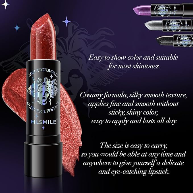 Glitter Lipstick, Pearlized Shimmering Metallic Lip Color, Moisturizing Glitter
