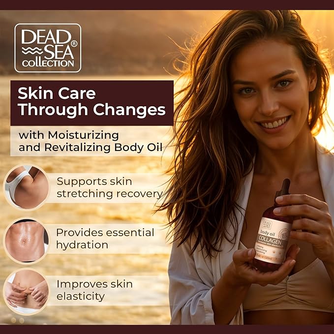 Dead Sea Collection Belly Oil for Pregnant Women - Moisturizing Body Oil with Collagen & Vitamin E - Strengthens Skin and Enhances Elasticity - Pack of 2 (4 Fl. Oz Each)