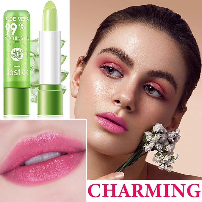 4Pcs Aloe Vera Color Changing Lipstick,Aloe Vera Lip Balm Set Temperature Color Change Lip Gloss Magic Lipstick Waterproof Long Lasting Nutritious Moisturizer Lip Balm Makeup Kit