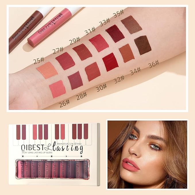 12PCS Matte Liquid Lipstick Set Non-Stick Cup and Not Fade Pigmented Lipstick Long-Lasting Waterproof Velvet Lipgloss Kit Makeup for Girls and Women (Set 03)