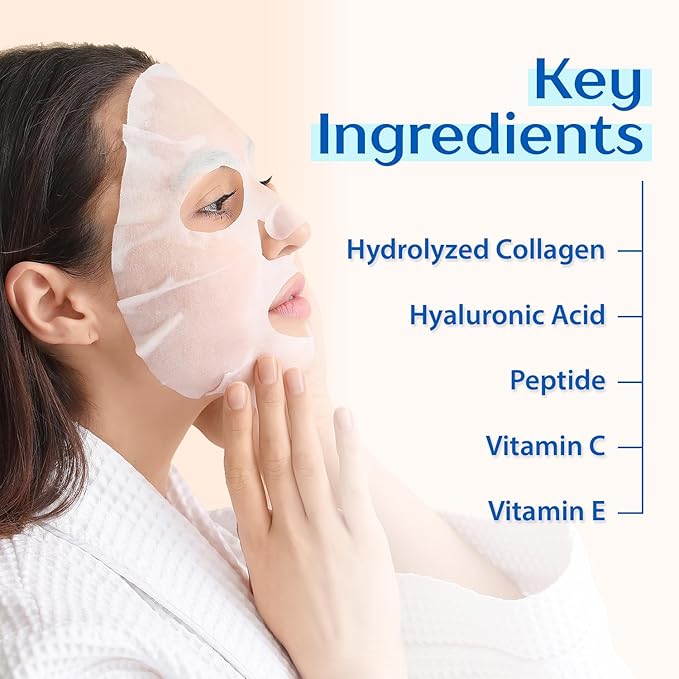 Ebanel 15 Pack Collagen Peptide Hydrating Face Masks, Instant Brightening Firming Anti Aging Face Sheet Masks, Moisturizing Spa Facial Mask Skincare with Hyaluronic Acid, Vitamin C, Chamomile, Aloe