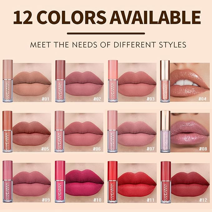 AWCCXMYM 12Pcs Matte Nude Lipstick Set Lip Gloss Gloss