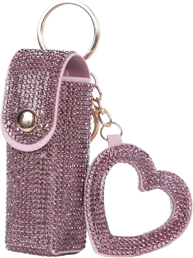 Rhinestones Lipstick Keychain Holder with mirror Chapstick Holde