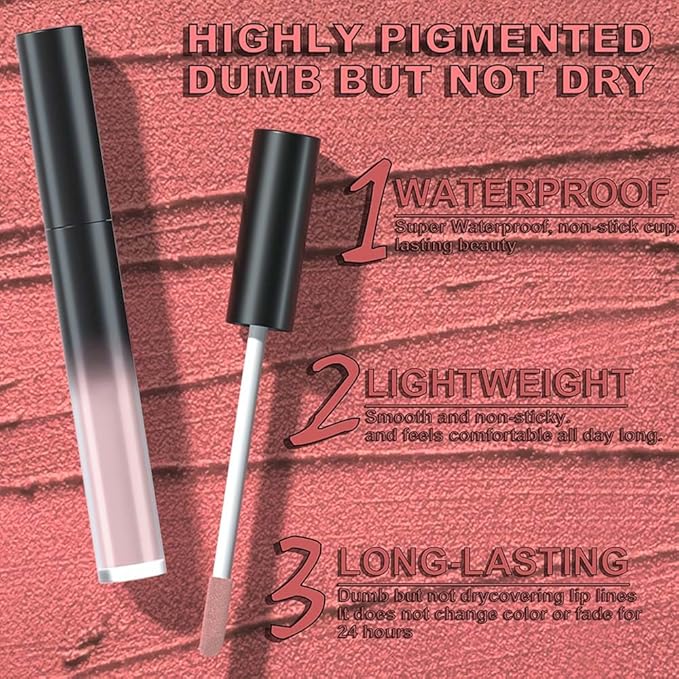 evpct 5Pcs Dusty Antique Rose Mauve Nude pink Grey Gray White Matte Liquid Lipstick Lip Stain Sets for Women Matte+Lipstick Long Lasting 24 hr Hours Magic Lipstick 24 Hours original Waterproof Set06