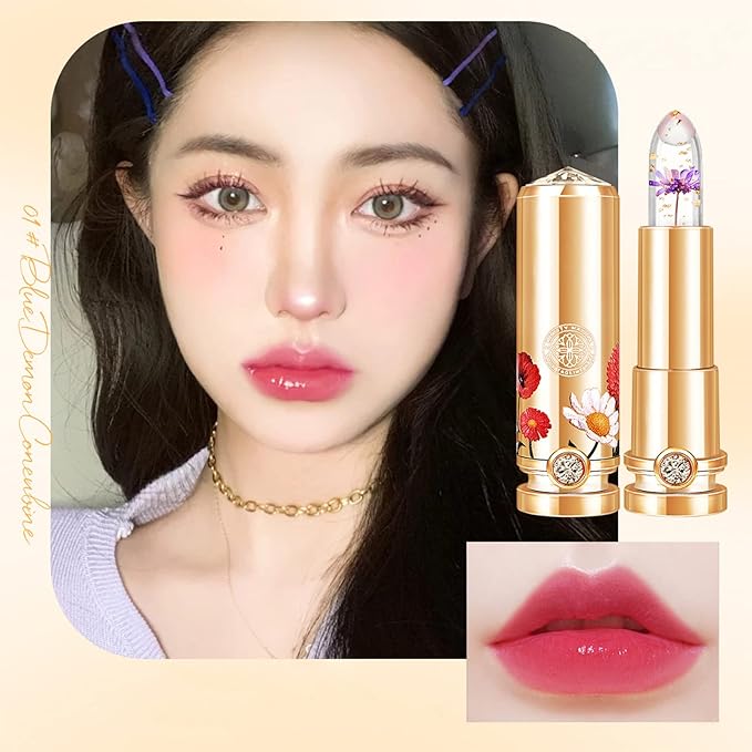 3 Colors Crystal Flower Jelly Lipstick Set,Magic Temperature Set,Magic